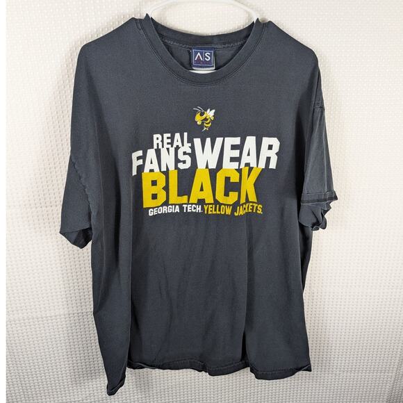 Georgia Tech Yellow Jackets XL Real Fans Wear Black T-Shirt AS Sports Cotton - Picture 1 of 5